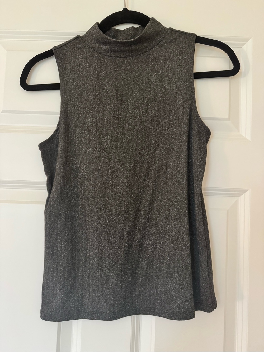 One Step Ahead Metallic Sleeveless Mock Neck Top - Silver Gray